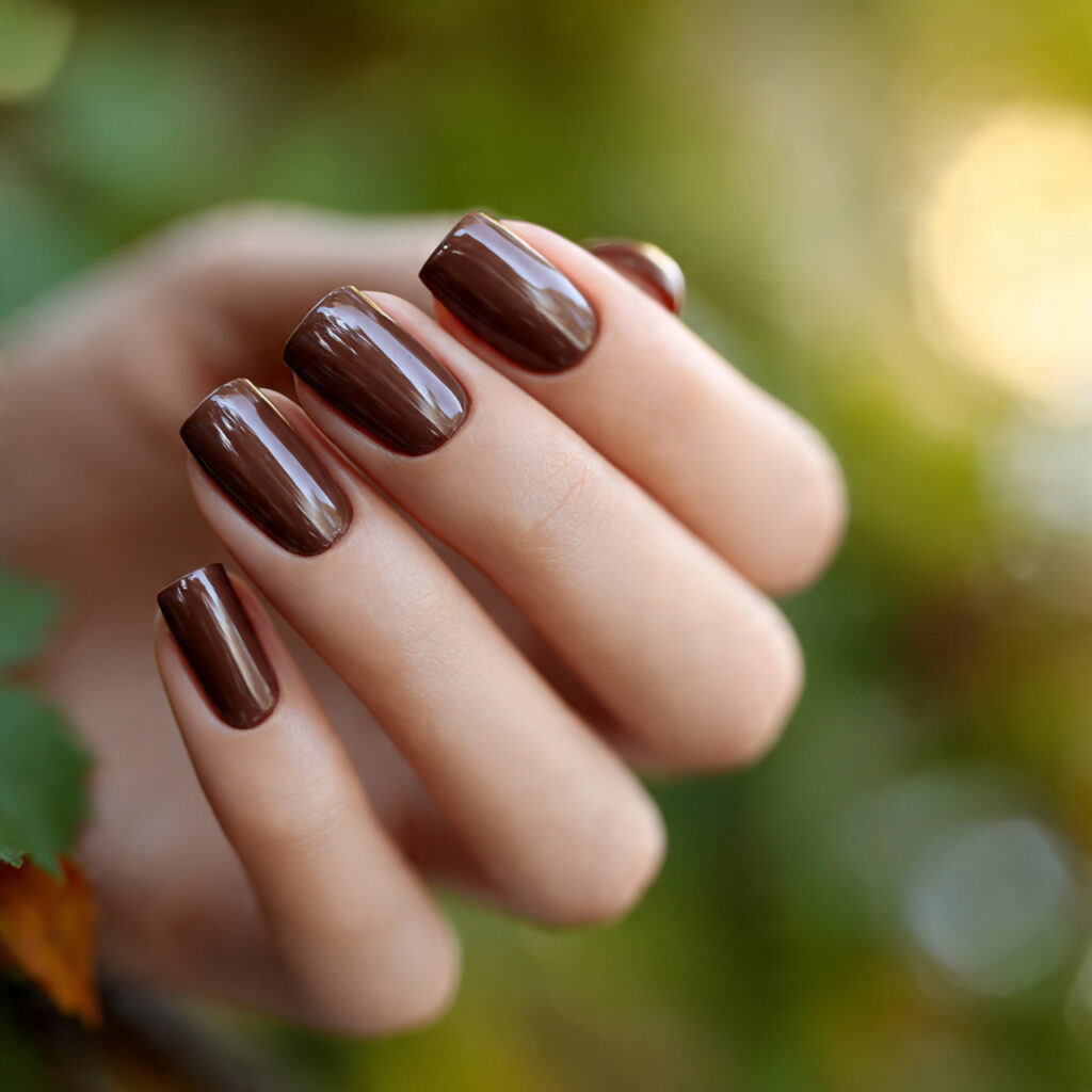 attractive mocha brown square nails with outdoor s
