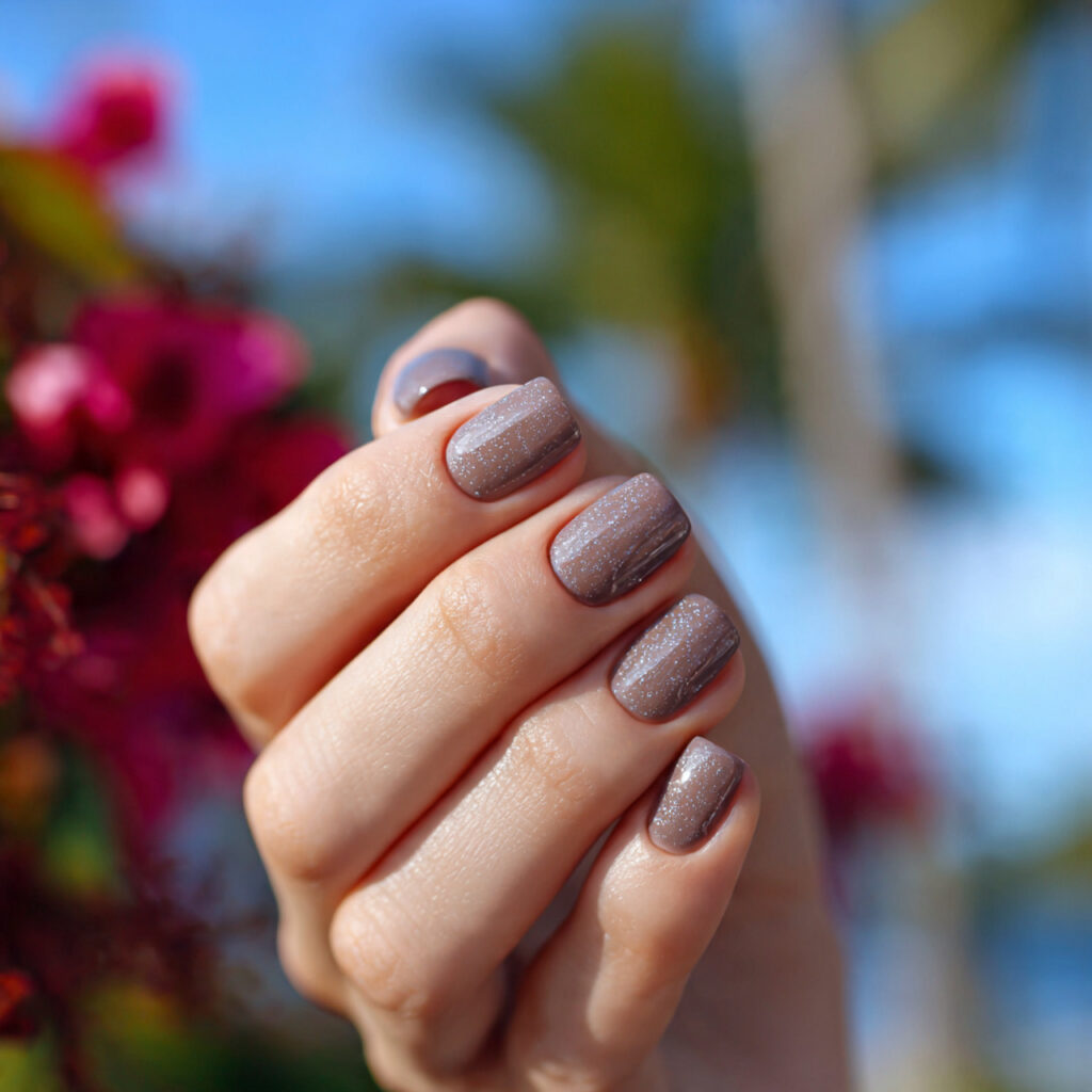 attractive mocha simple short nails with outdoor s