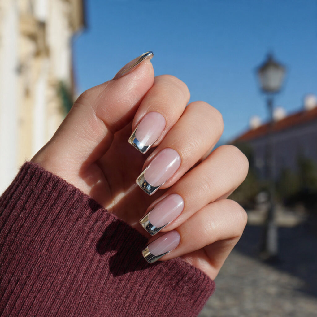 attractive modern french with chrome tips nails wi