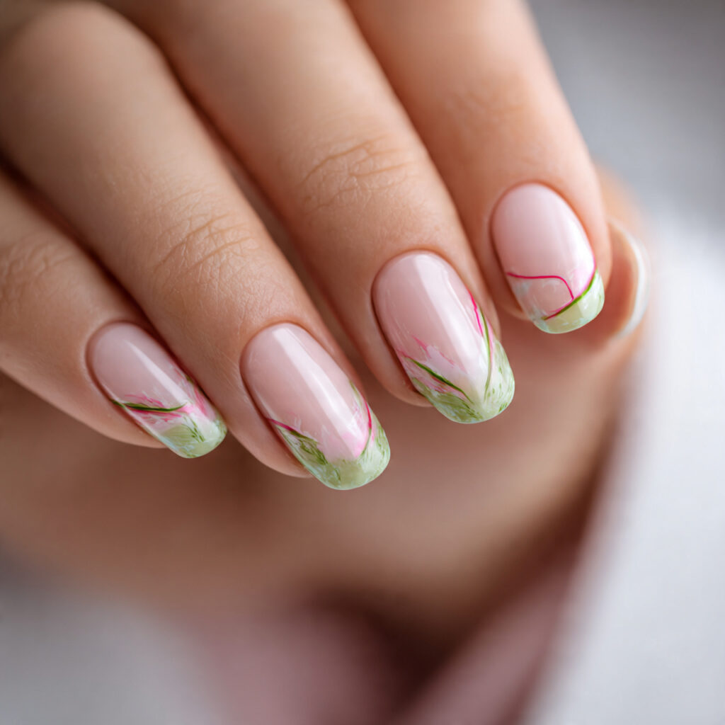 attractive nails with a pale pink base with diffus