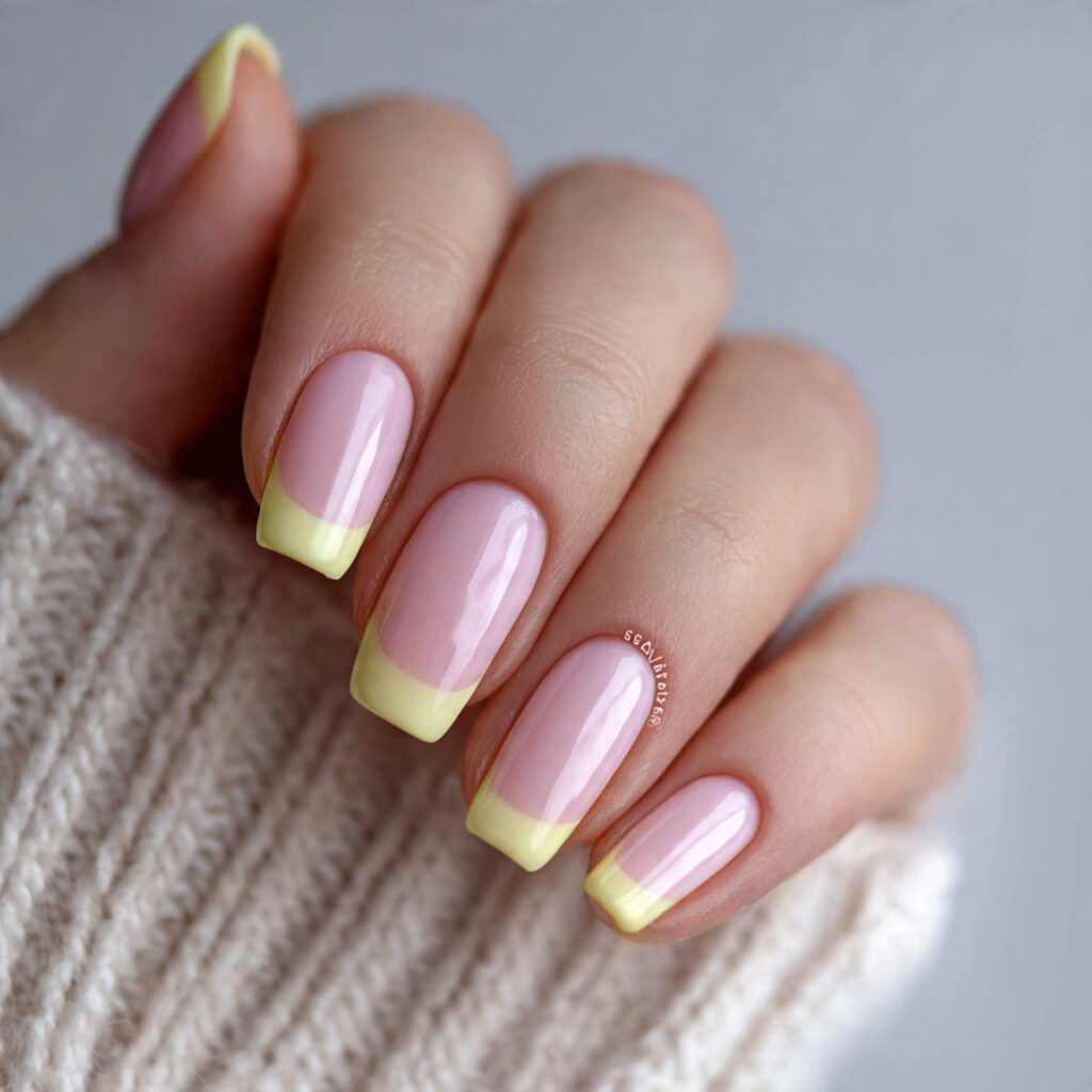 attractive nails with blush pink and lemon cream p