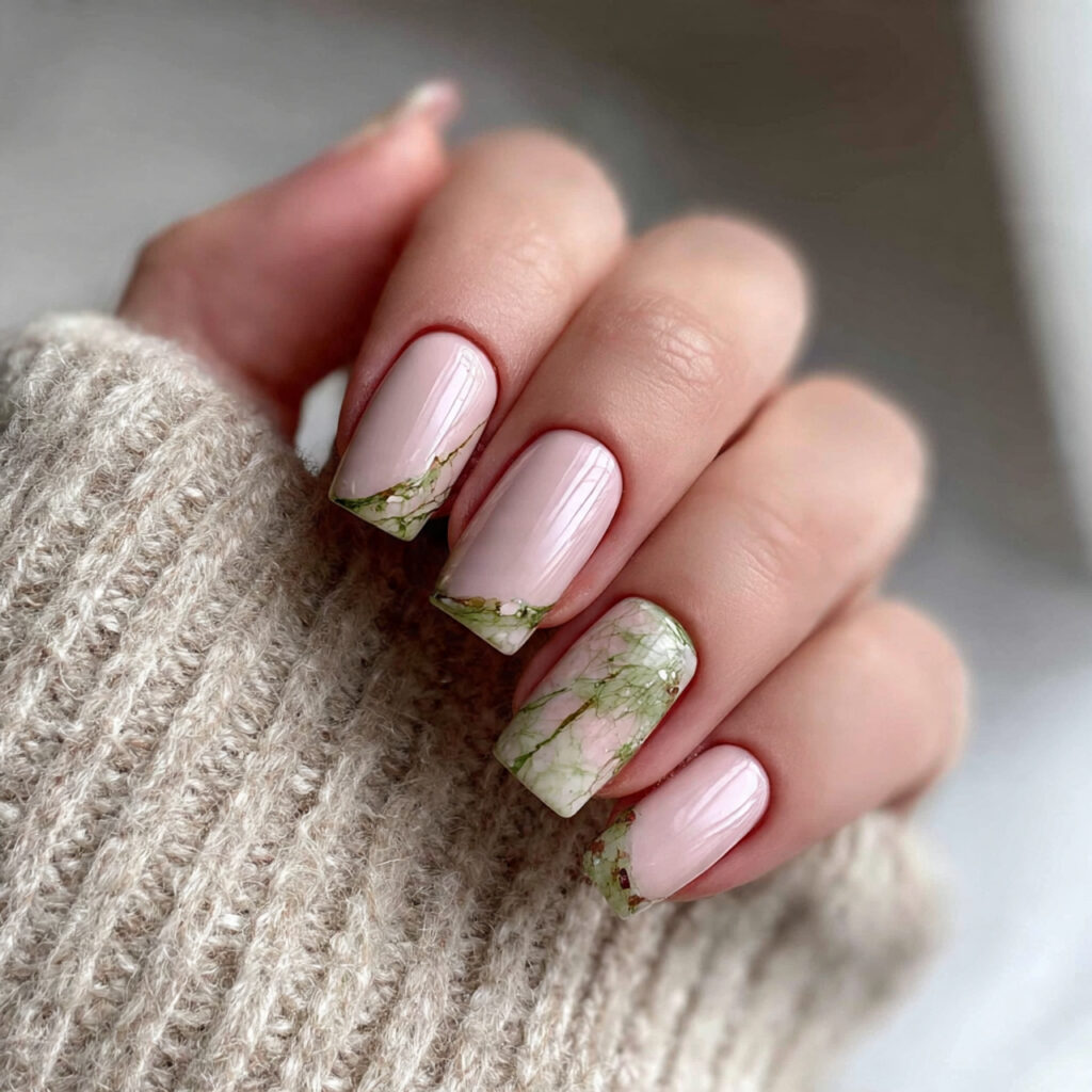 attractive nails with milky pink and creamy sage g