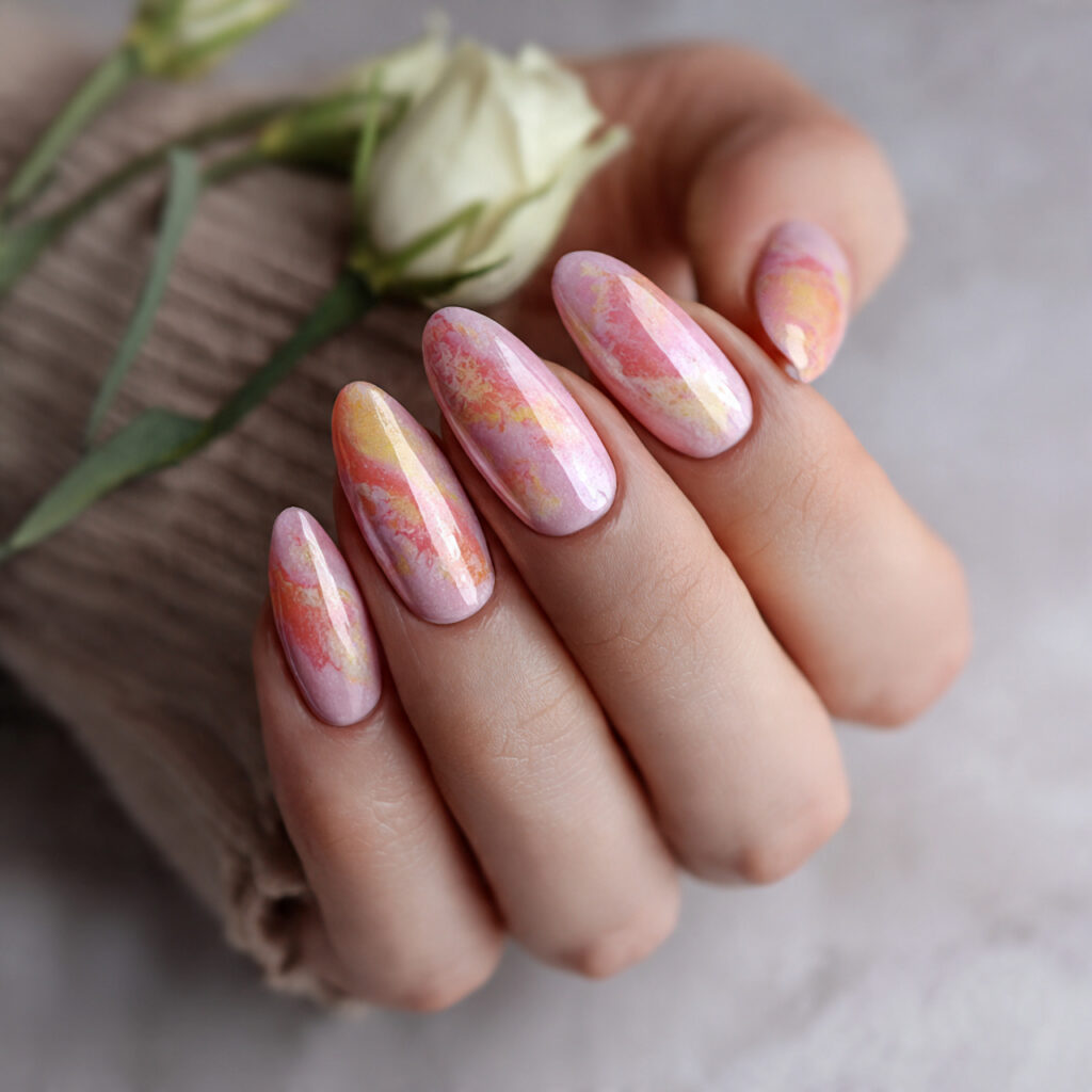 attractive nails with milky pink flatters in cool