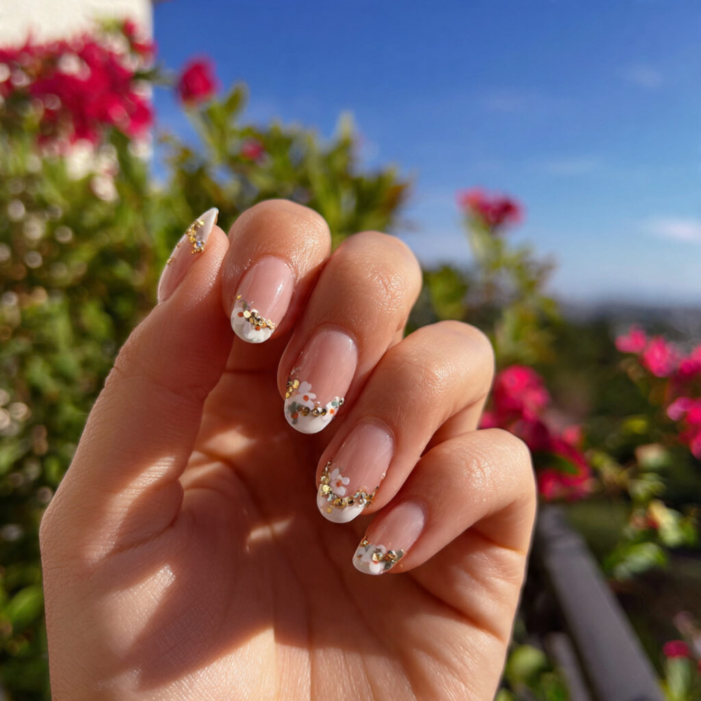 Nail Inspo 2026: 14 Aesthetic Nail Ideas That Feel So Fresh, Soft, and Trendy 13 attractive nails with tiny gem accents with outdoo