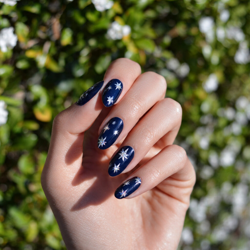 attractive nnavy blue with silver star accents nai