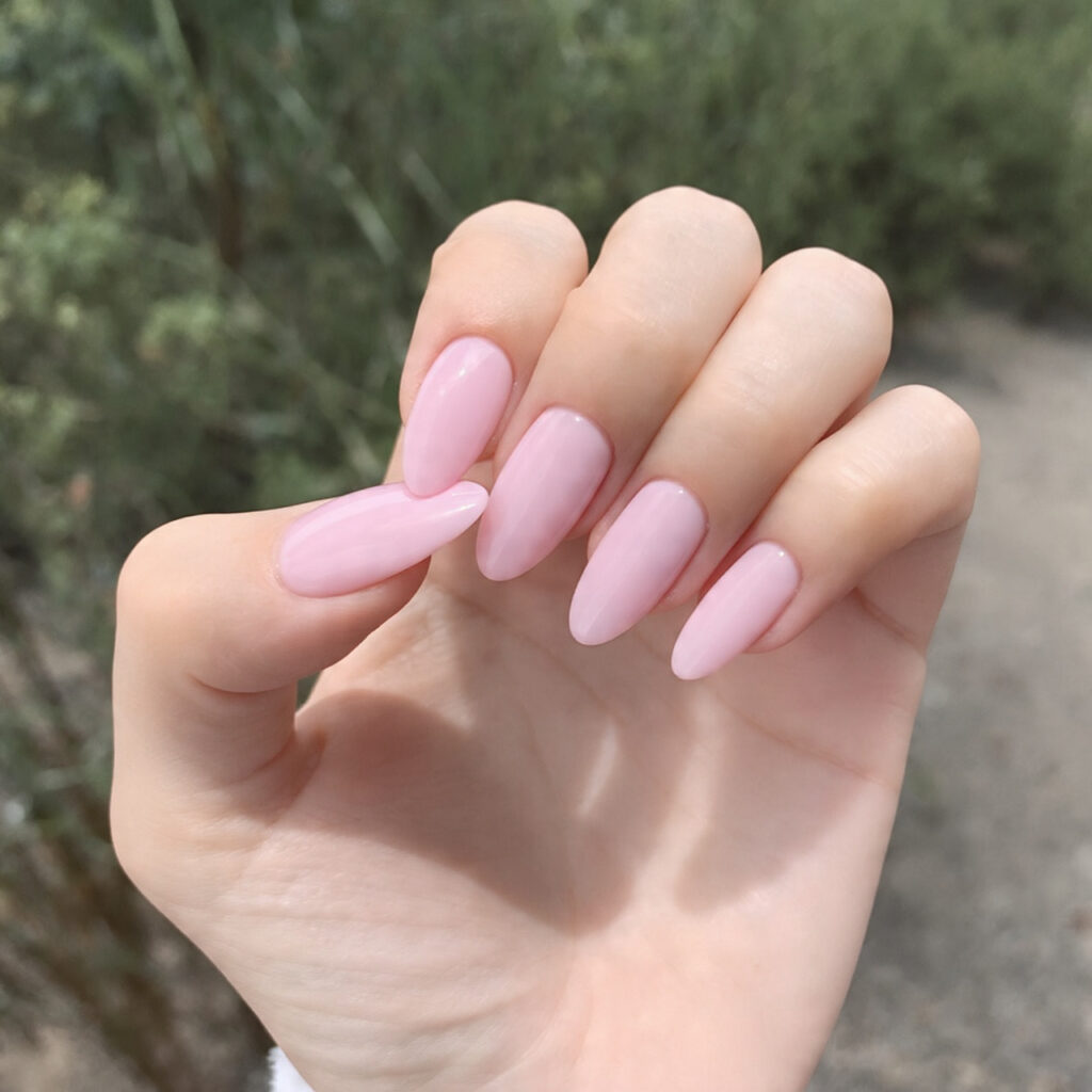 Summer Acrylic Nails: 14 Glossy, Vacation-Ready Designs You’ll Want to Screenshot 2 attractive nude pink almond clean girl acrylics na
