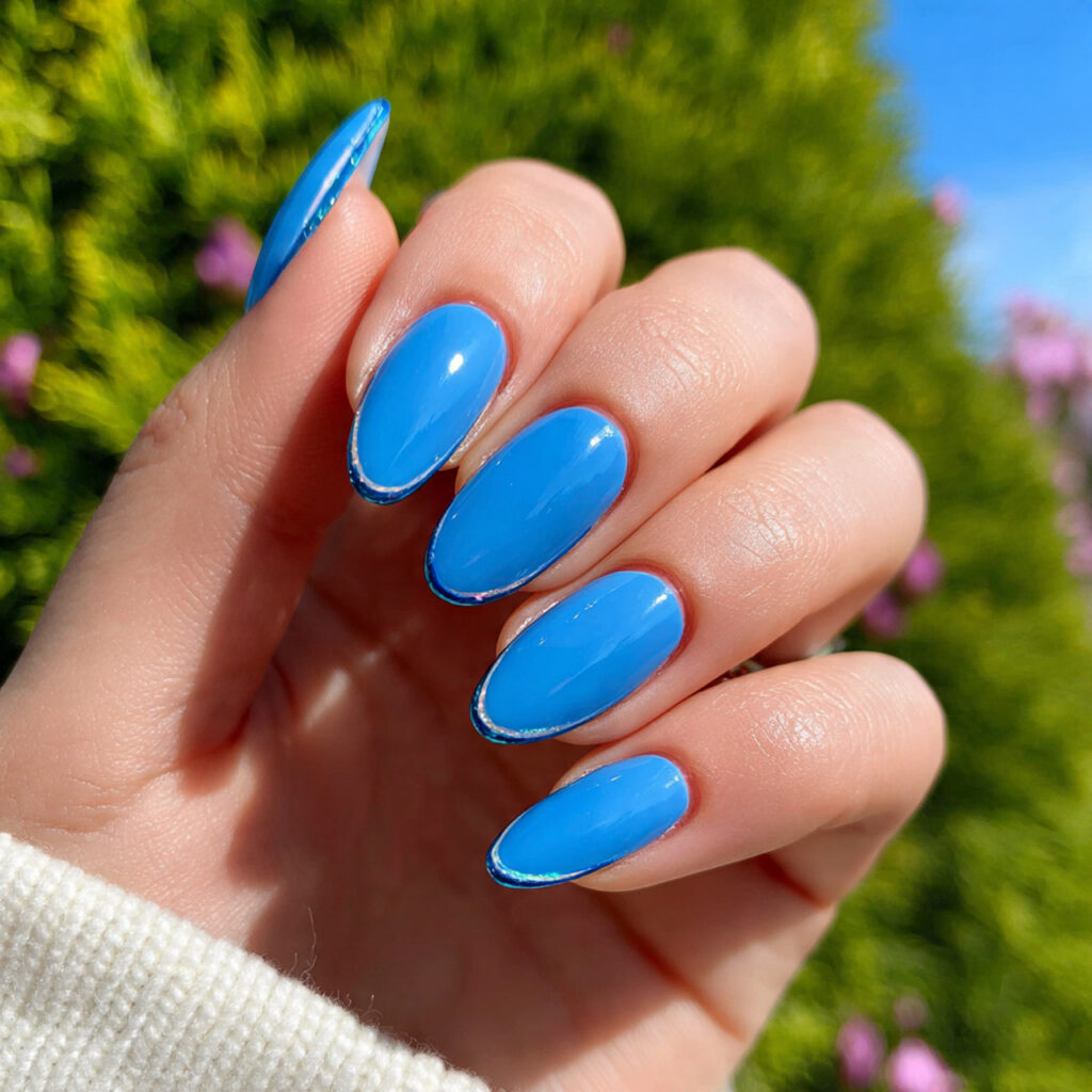attractive ocean blue double french lines nails wi 1