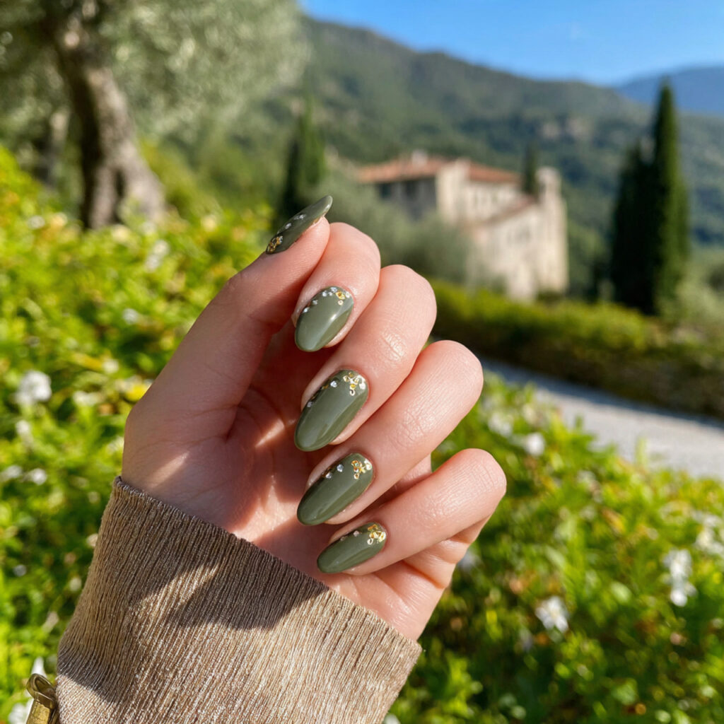 attractive olive micro french nails with outdoor s