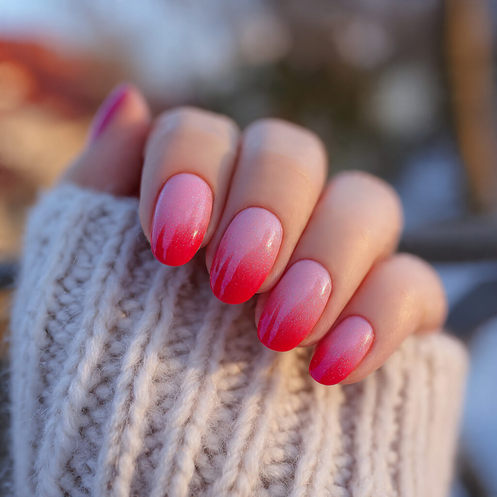 Pink and Red Nails: 15 Flirty, Bold & Pinterest-Perfect Designs You’ll Love 8 attractive ombre fade from pink to red nails with