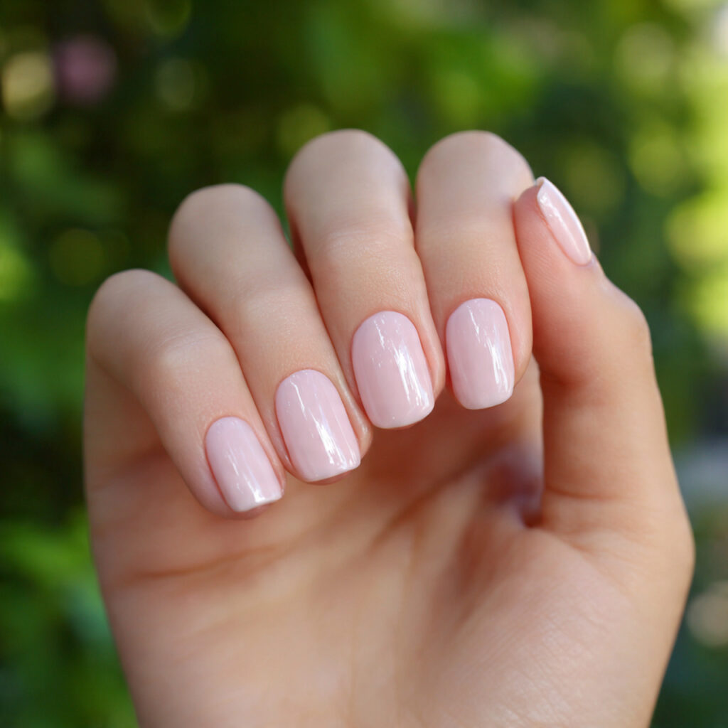 attractive pale blush neutral nails with outdoor b 1