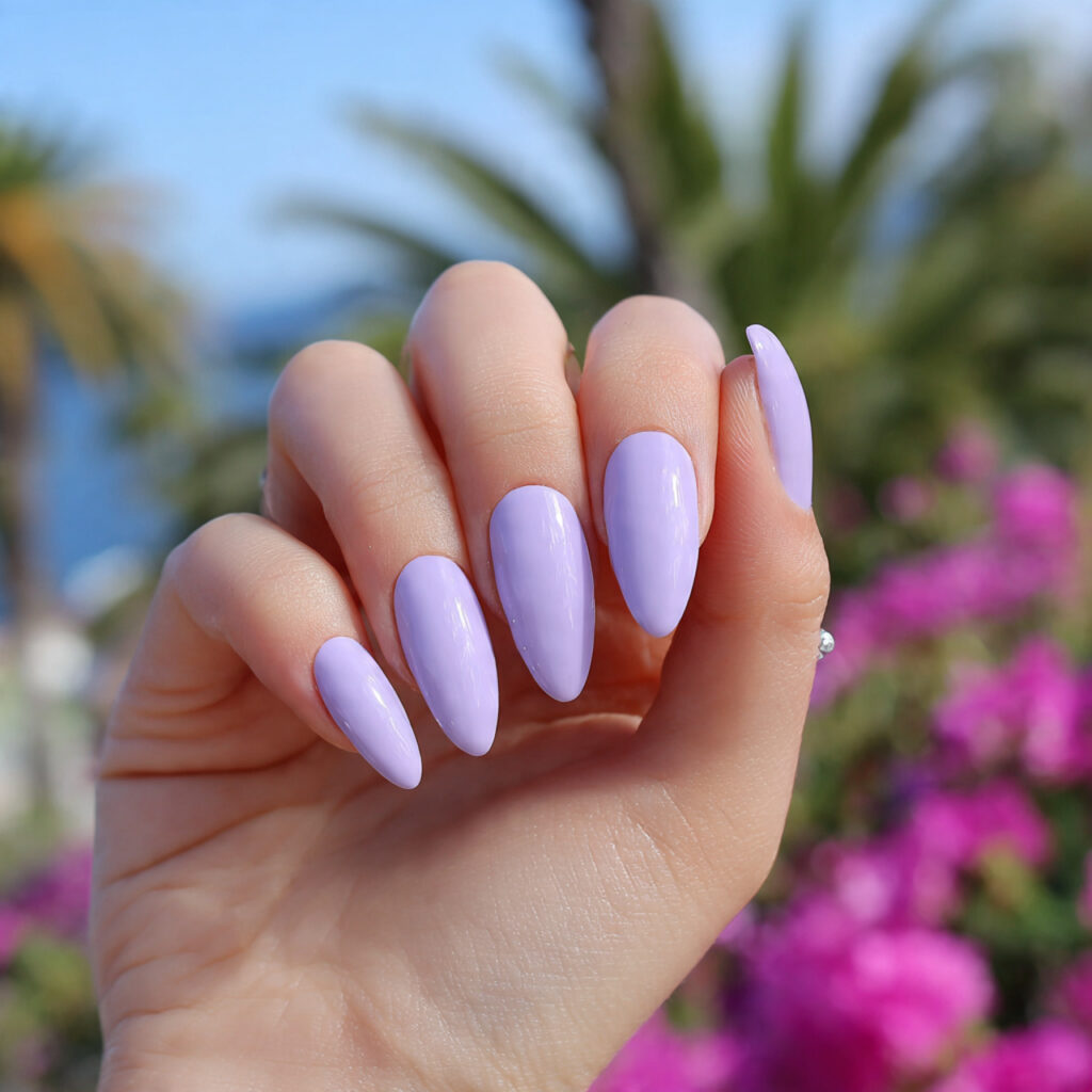 attractive pastel lavender wash nails with summer