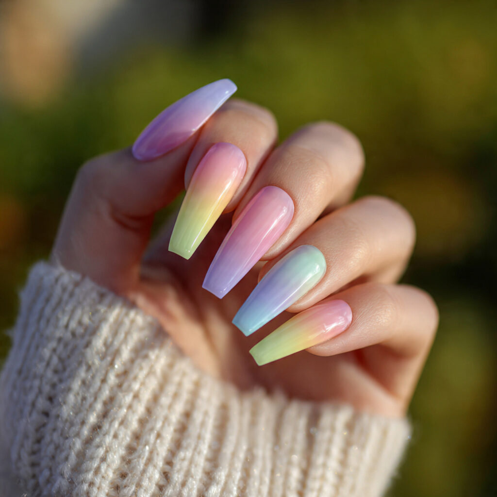 attractive pastel rainbow micro tips with outdoor