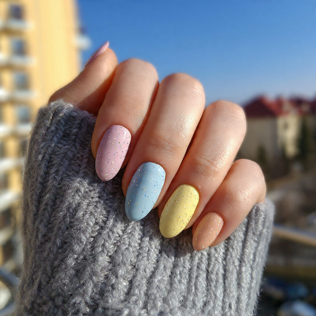 attractive pastel skittle nails one color per nail