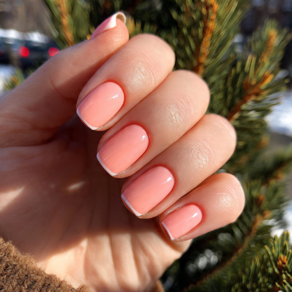 attractive peach french short nails with outdoor s 1