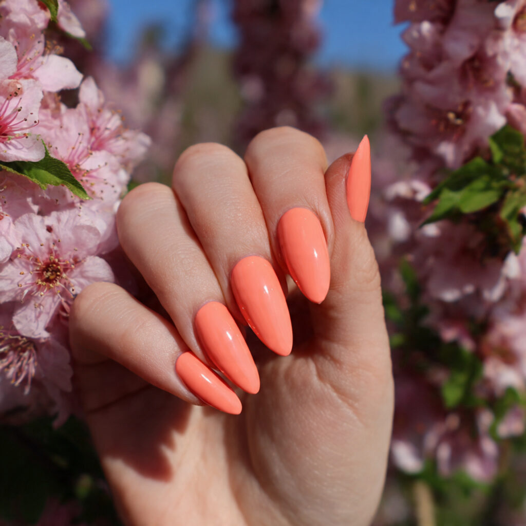 attractive peach jelly almond glow nails outdoor b