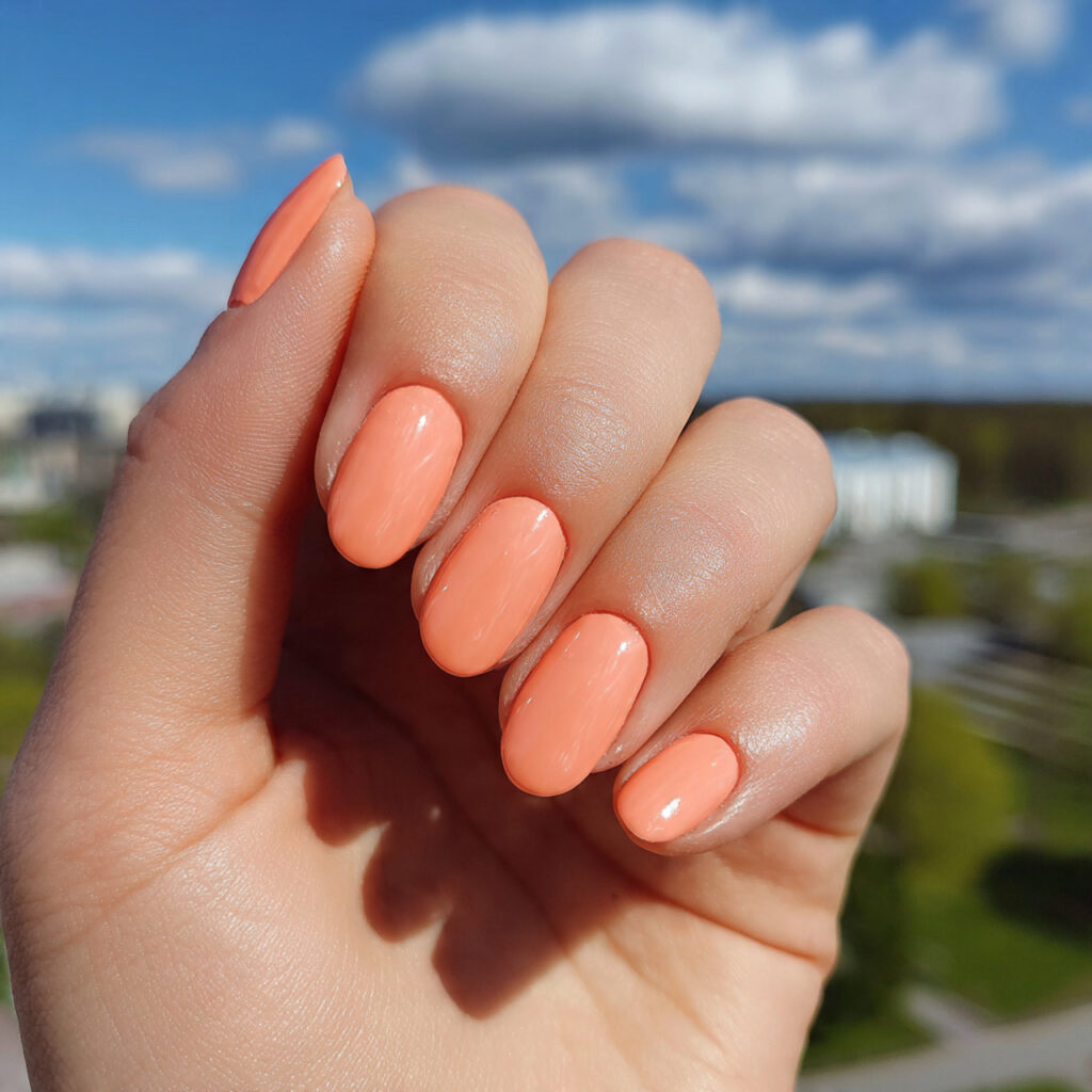 attractive peach simple short nails with outdoor s 1