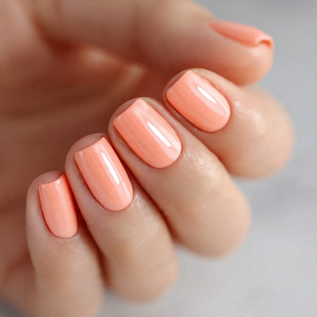 attractive peach simple short nails with outdoor s