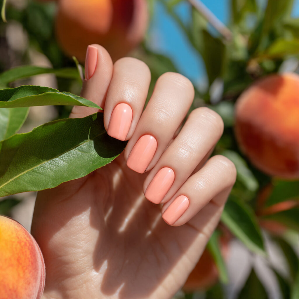 attractive peach simple very short nails with summ