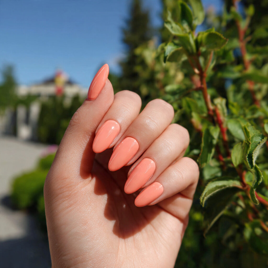 attractive peach sorbet gloss nails with summer ou
