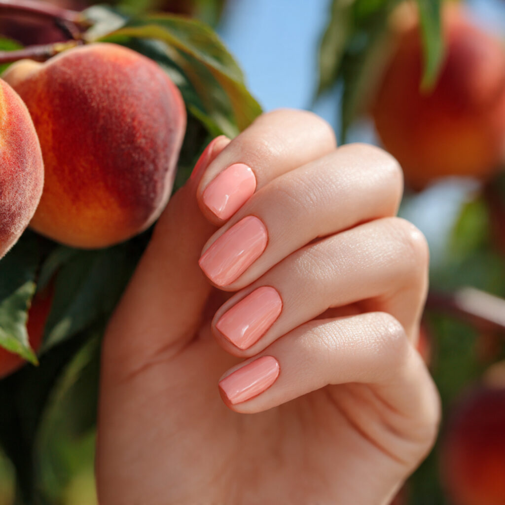 attractive peach sorbet natural nails with outdoor