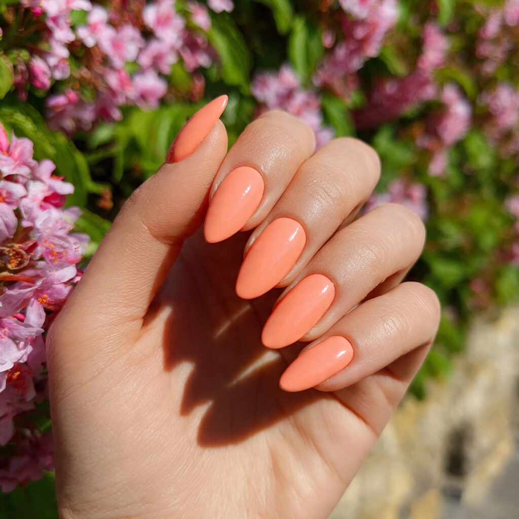 Short Almond Acrylic Nails: 14 Dreamy Designs That Feel Soft, Chic, and So Save-Worthy 7 attractive peach sorbet short almond acrylic nails