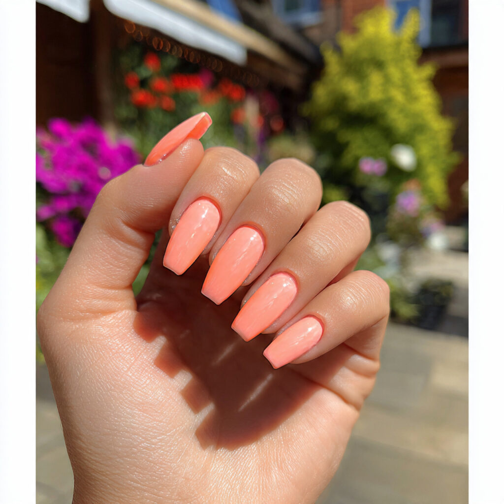 attractive peach sorbet short coffin nails with ou