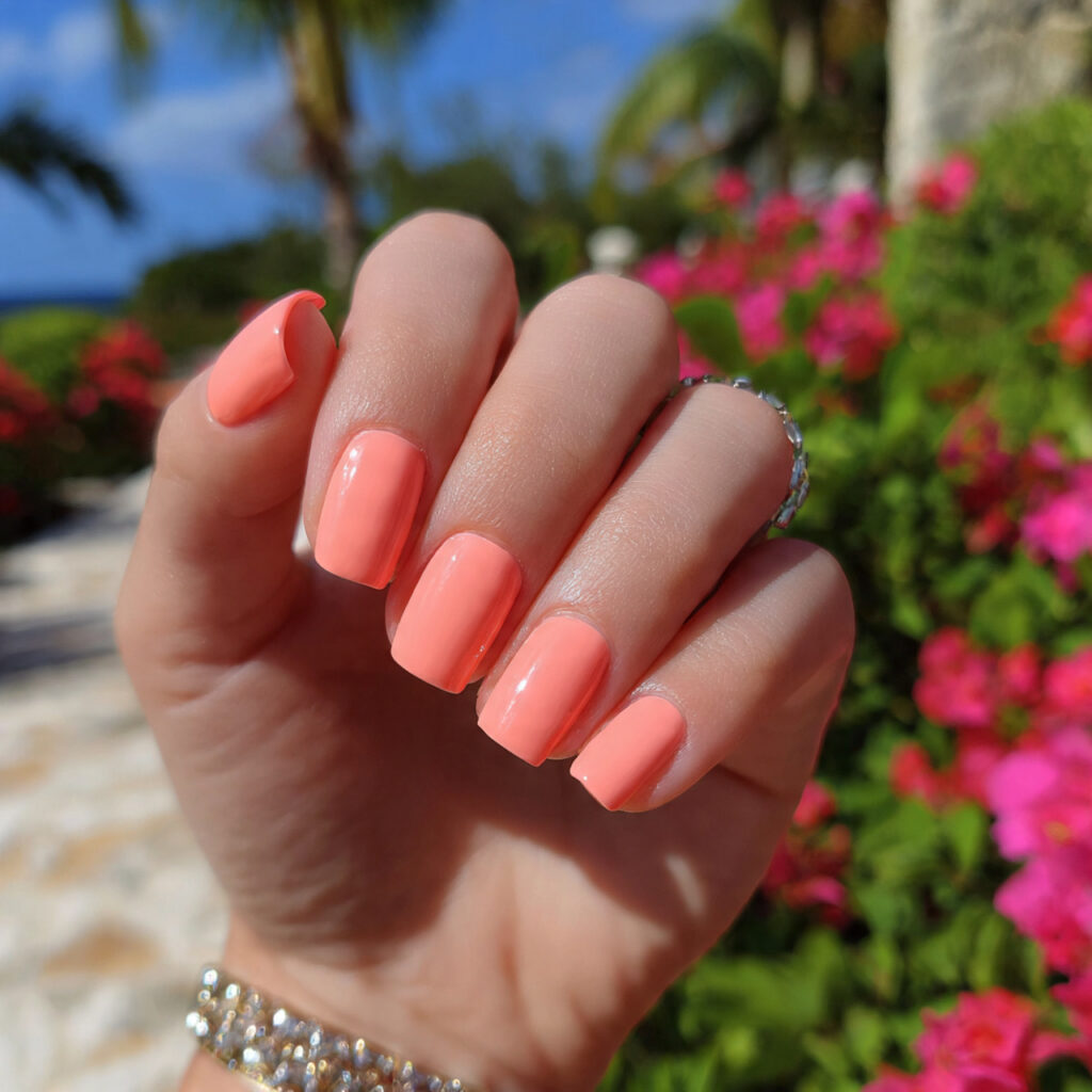 attractive peach sorbet short nails inspo with out