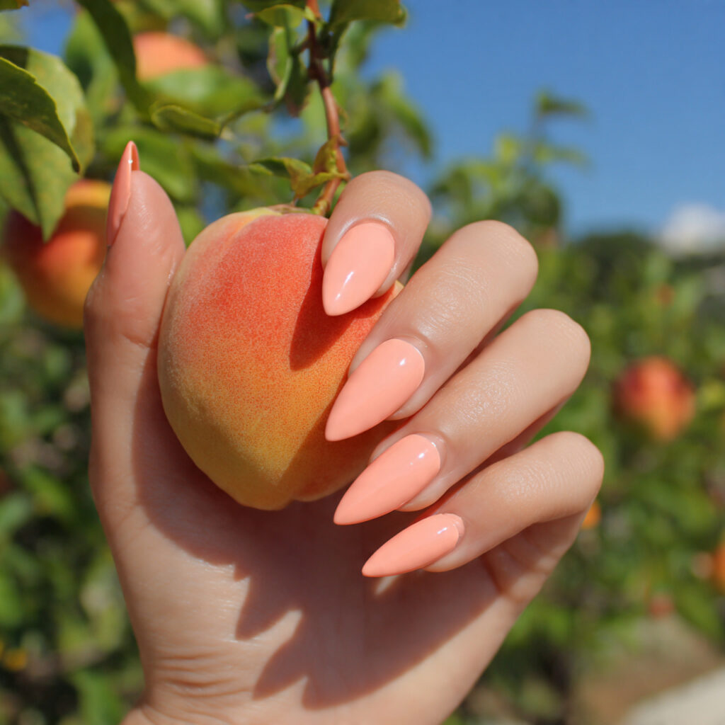 attractive peach sorbet stiletto nails with summer