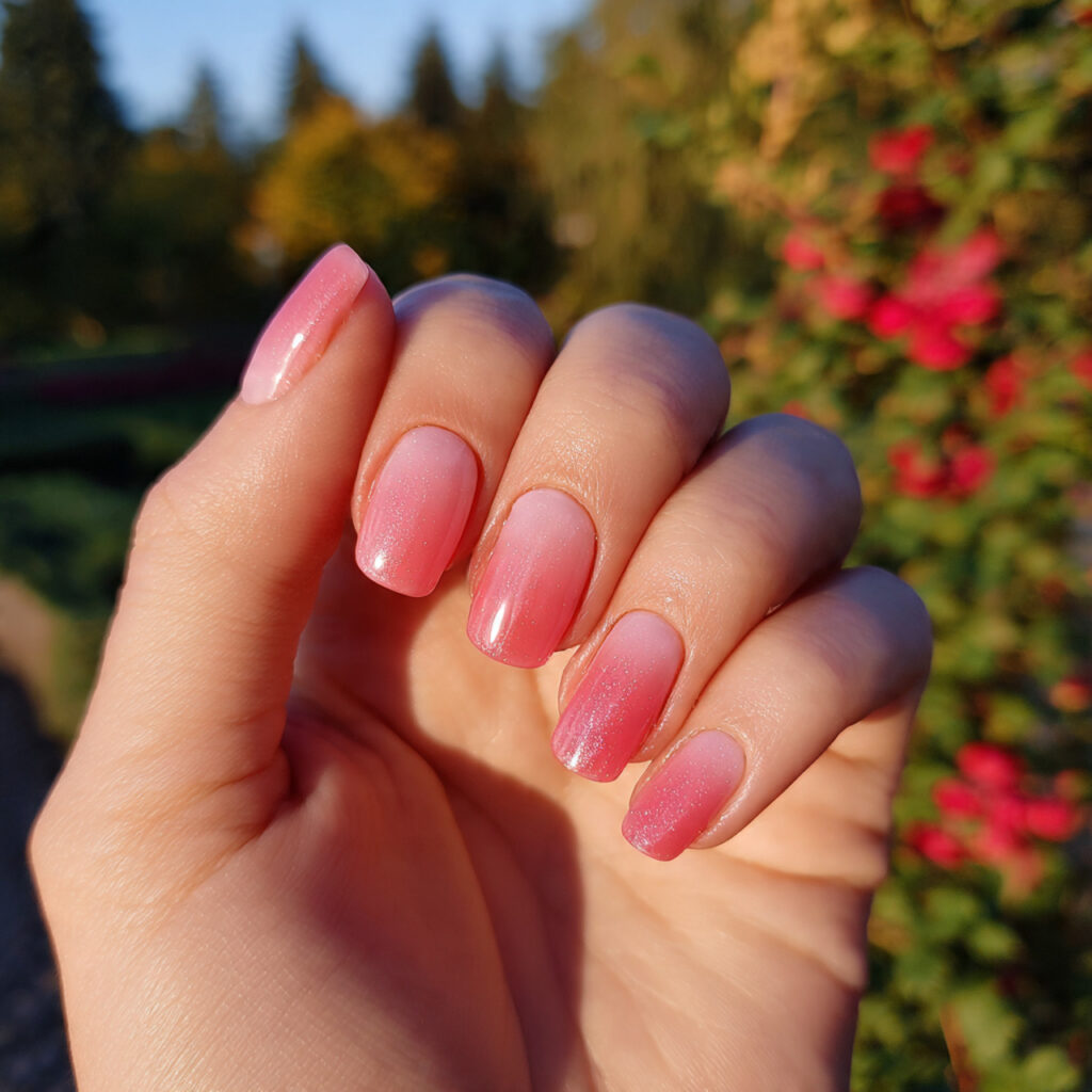 attractive peach to pink aura sunset blush nails w 1