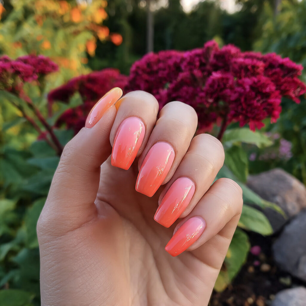 attractive peach to rose sunset ombre nails with o 1