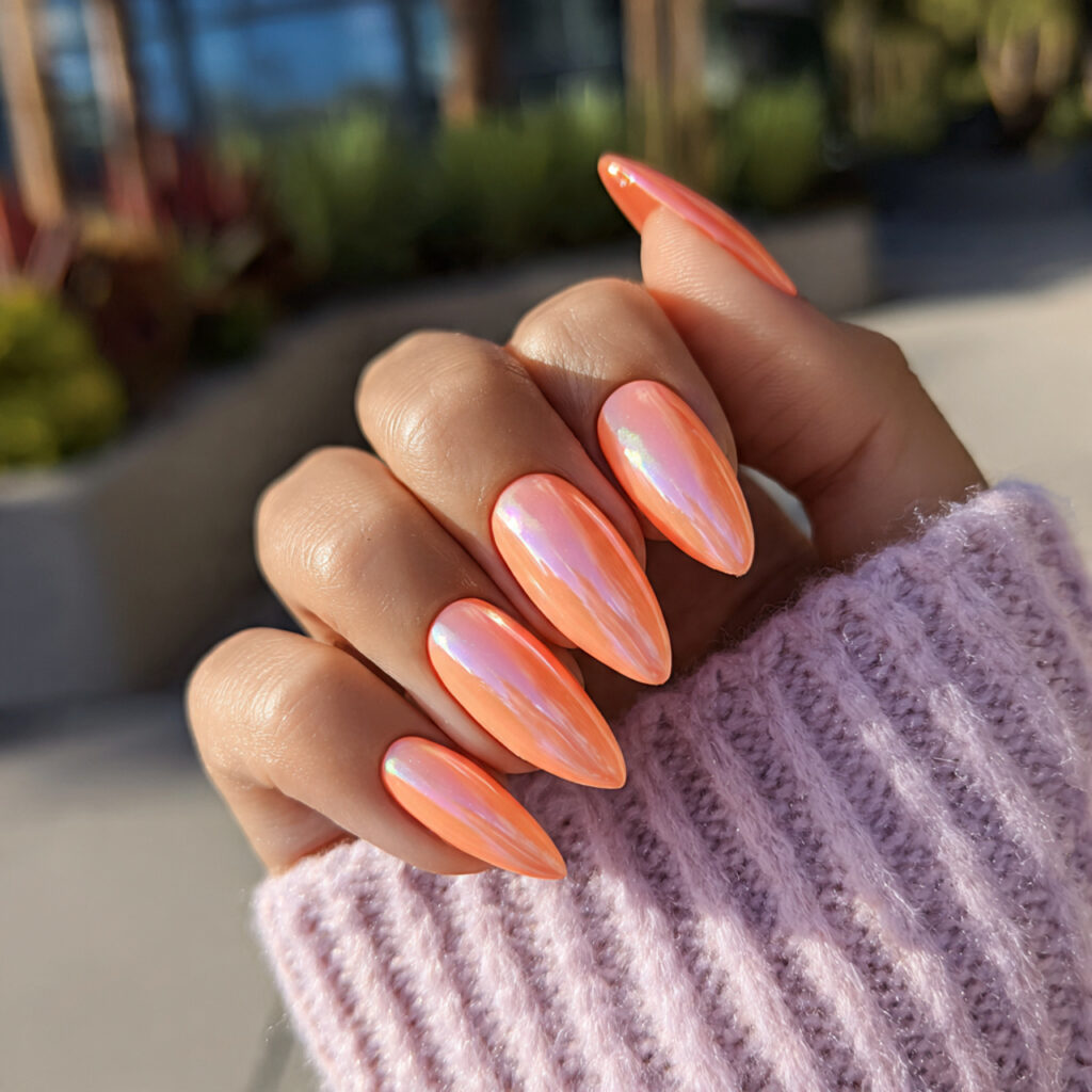 attractive peachy neon nails for a warm feminine g