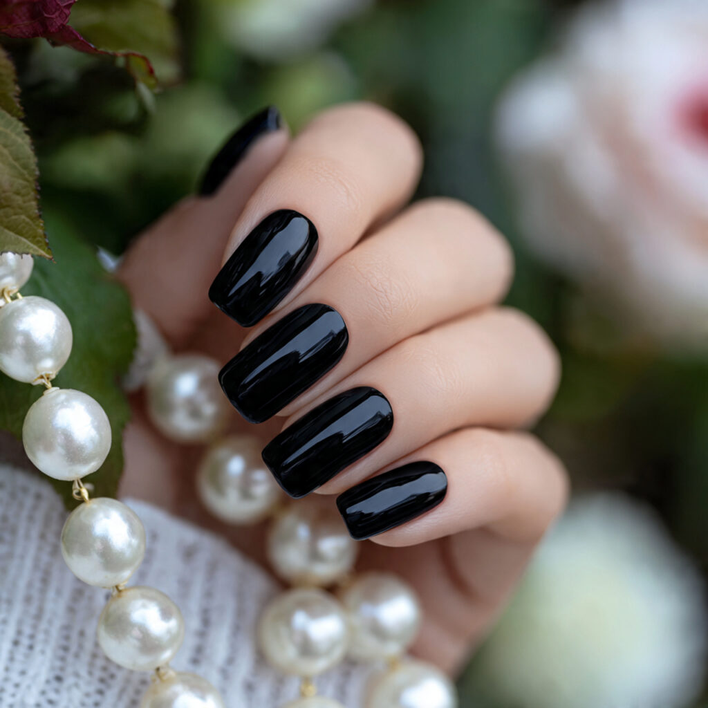 attractive pearl black glazed nails nails with out