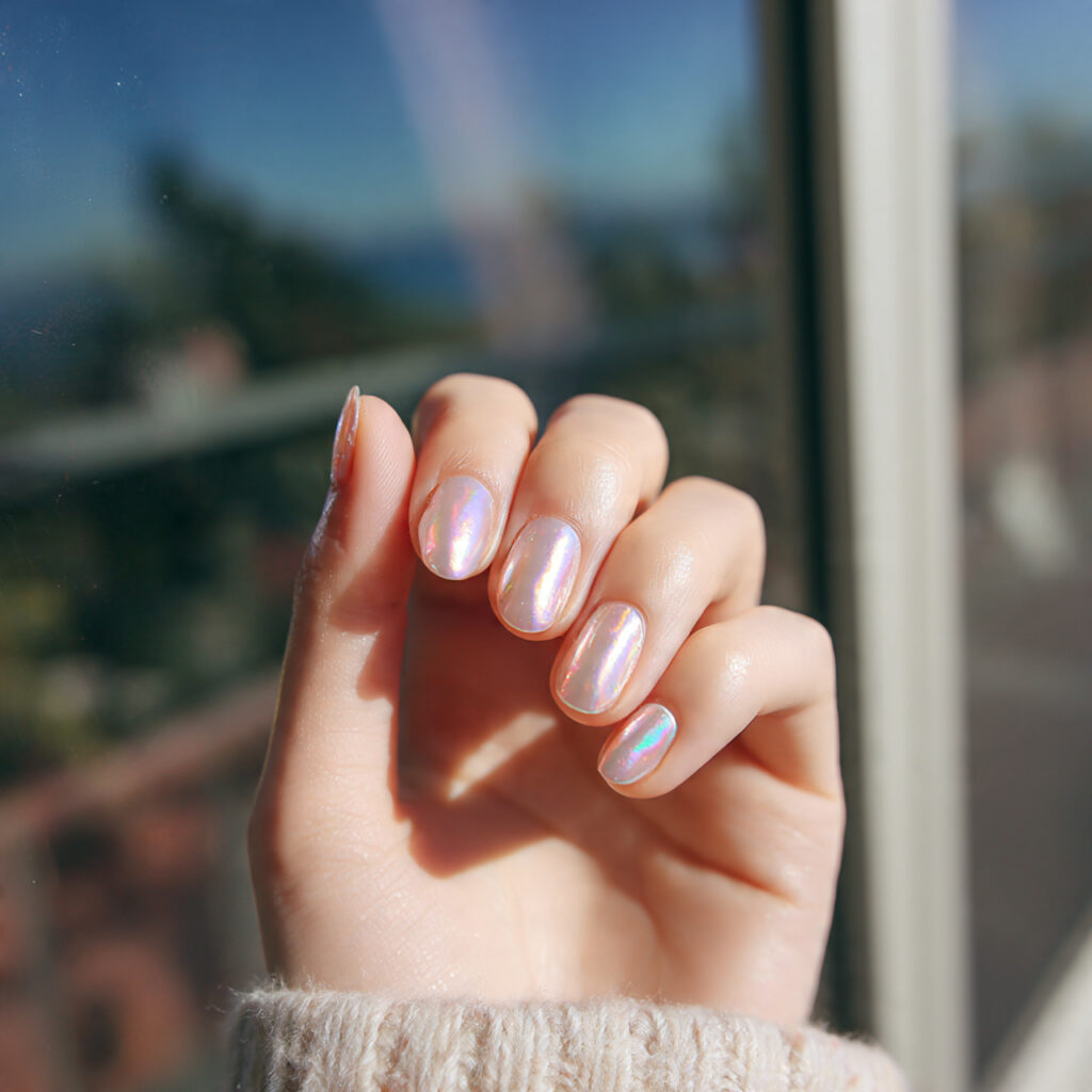 attractive pearl chrome short gel nails short nail