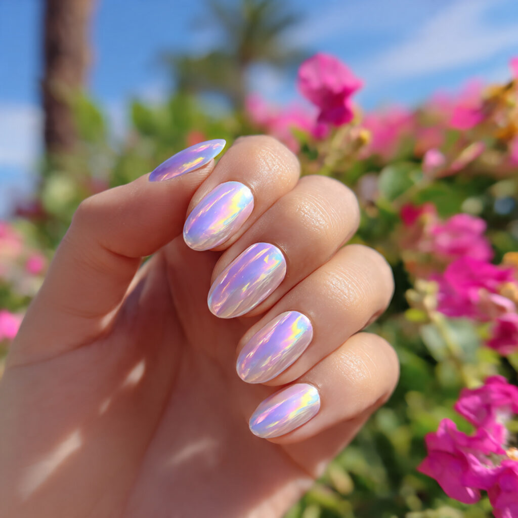 attractive pearl chrome short round nails with out