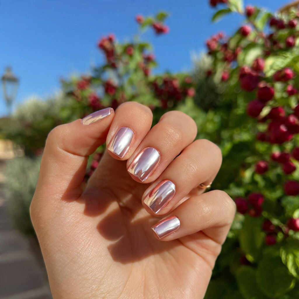 attractive pearl chrome short square acrylic nails