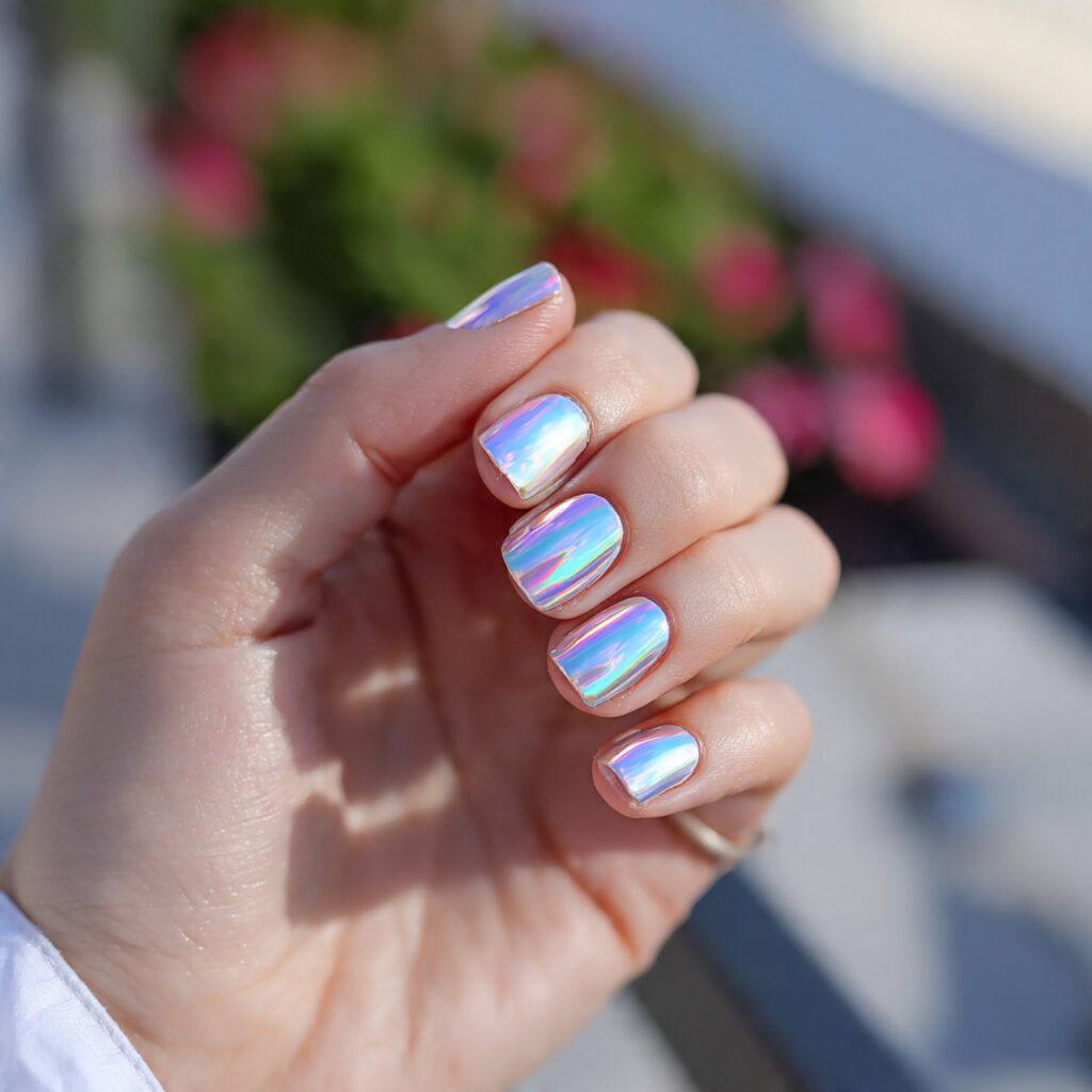 attractive pearl chrome short square nails short n