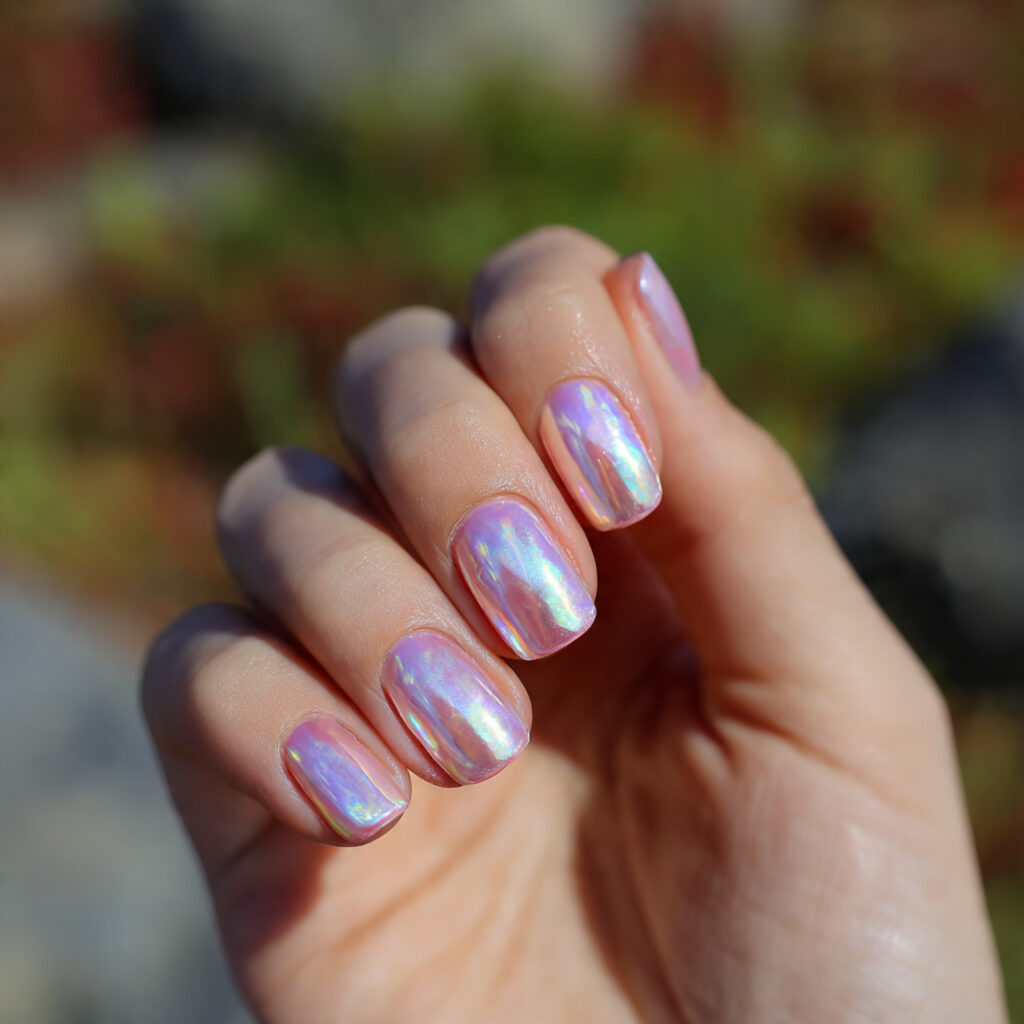 attractive pearl glazed aura seashell shine nails