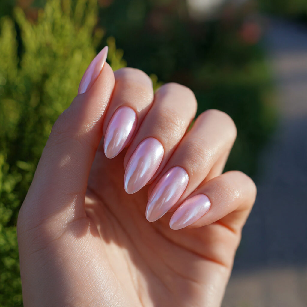 attractive pearl pink cat eye nails outdoor summer