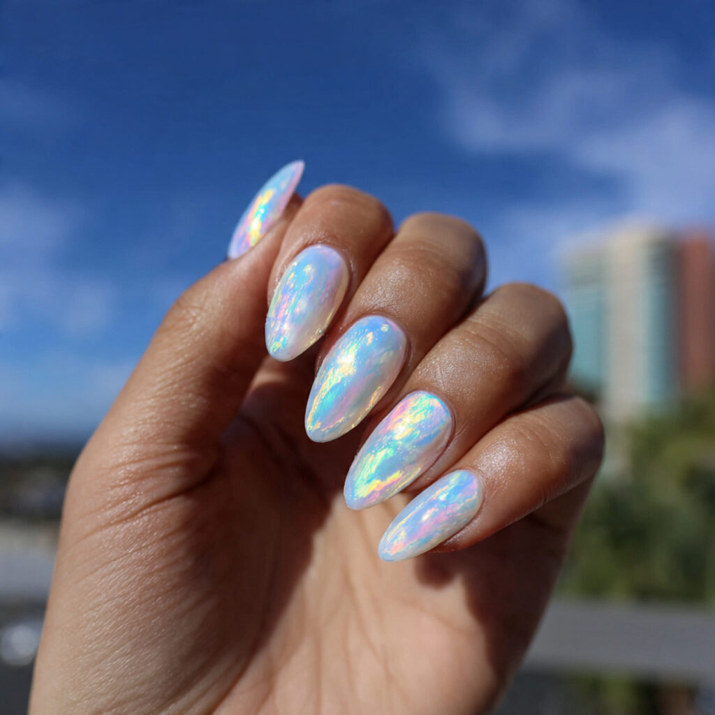 attractive pearly white mermaid glaze nails with o
