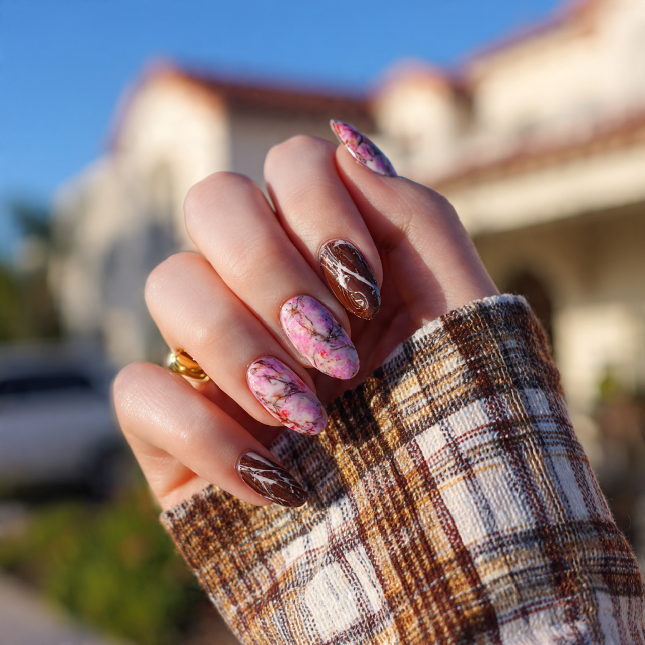 Pink and Brown Nails