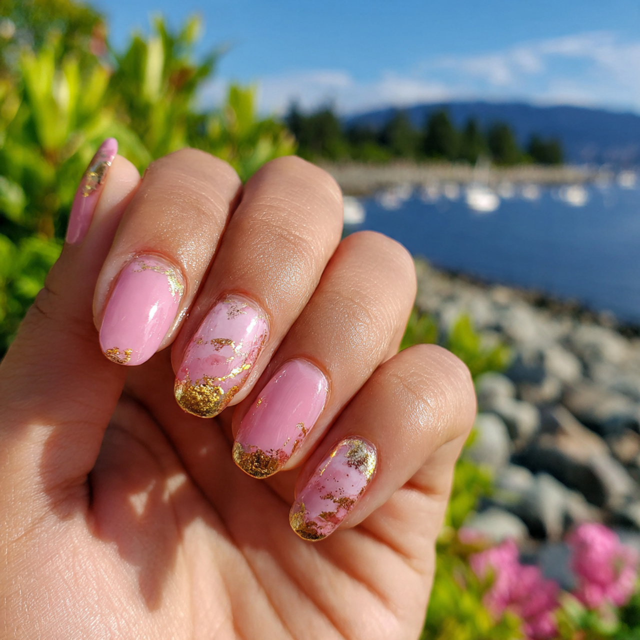 Pink and Gold Nails