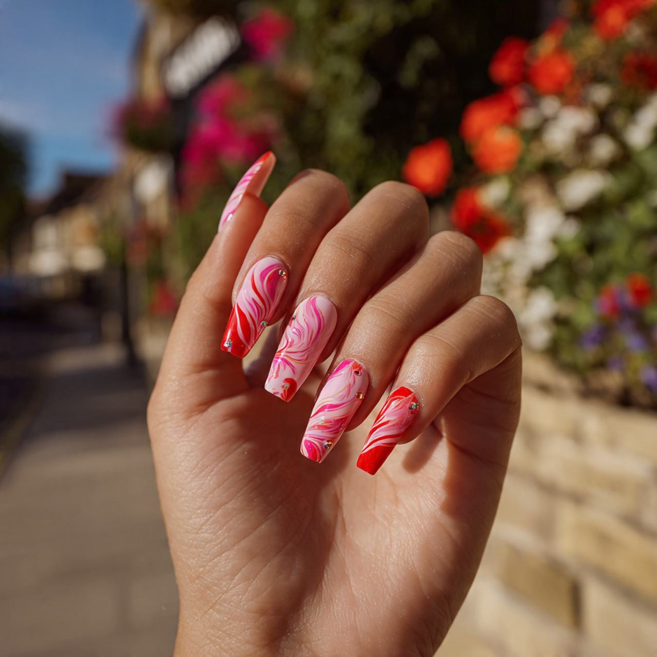 Pink and Red Nails