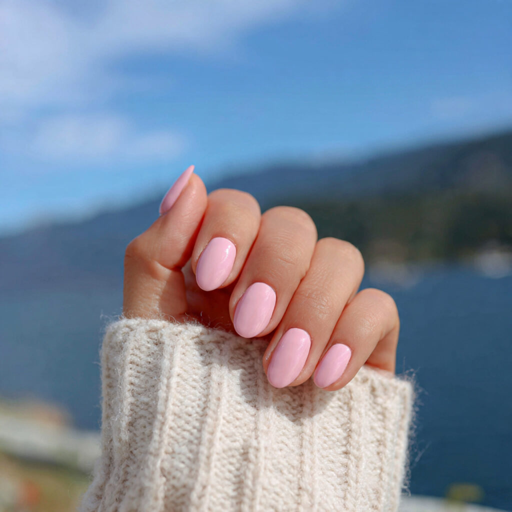 attractive pink aura blush halo nails with outdoor 1