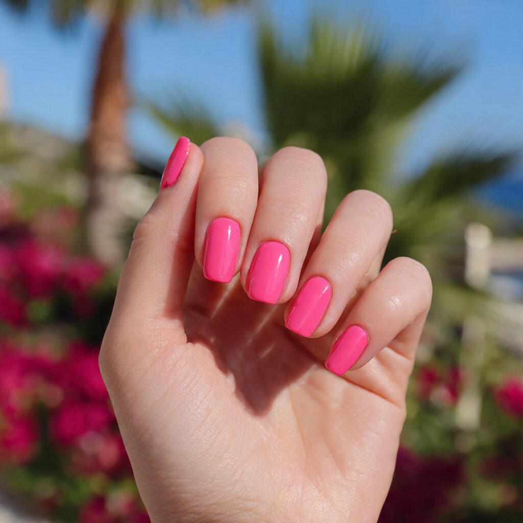 attractive pink aura nails outdoor summer backgrou