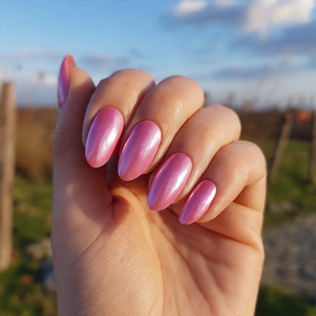 attractive pink aura nails with outdoor background 1