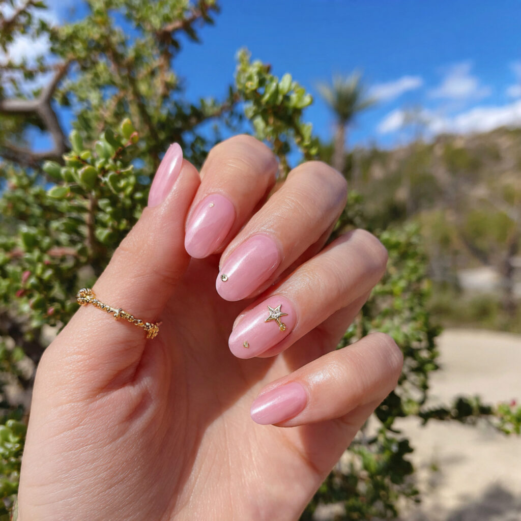 attractive pink aura tiny star accent nails with o