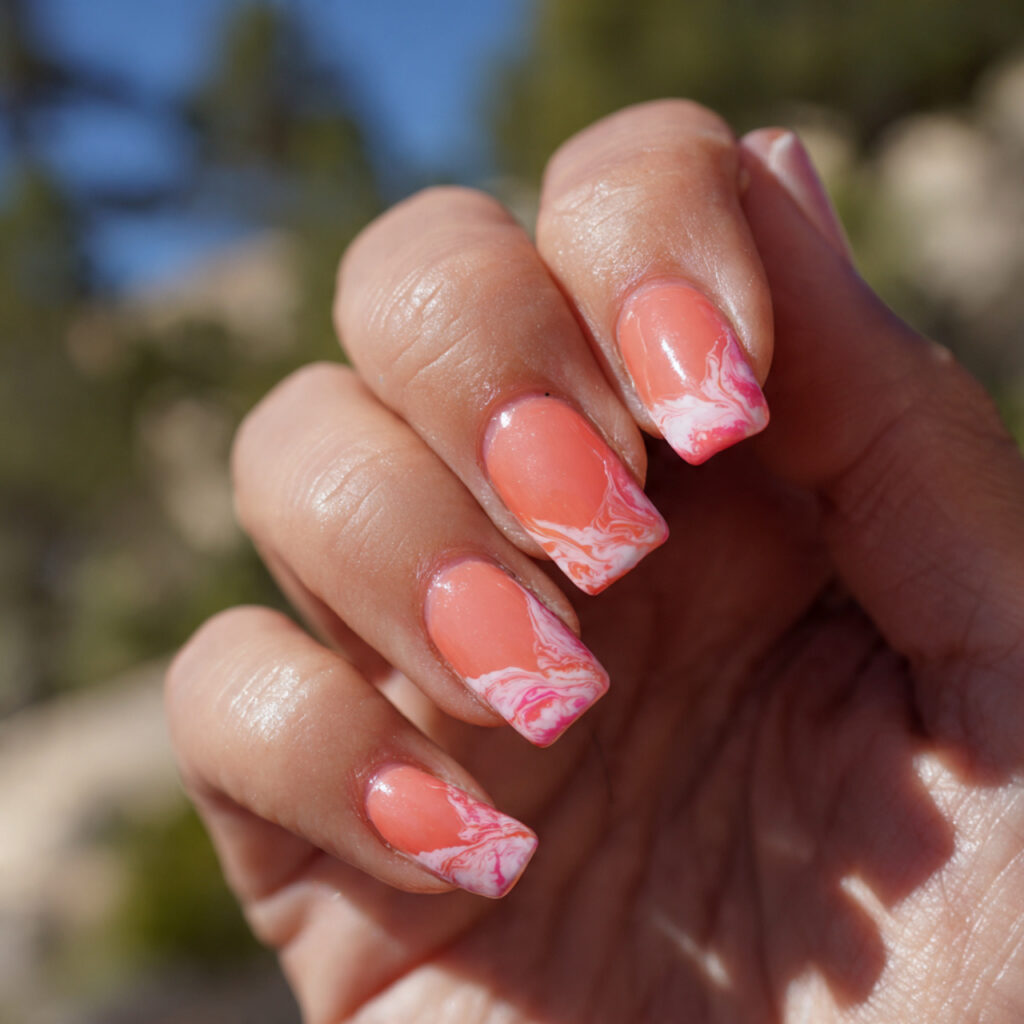 attractive pink coral swirl tips with outdoor back