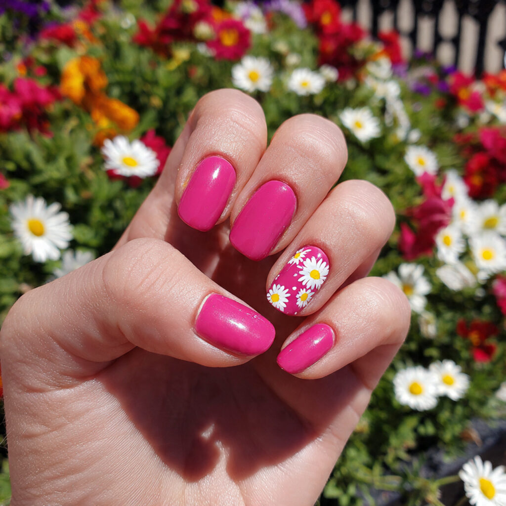 attractive pink daisy accent nails nails with outd