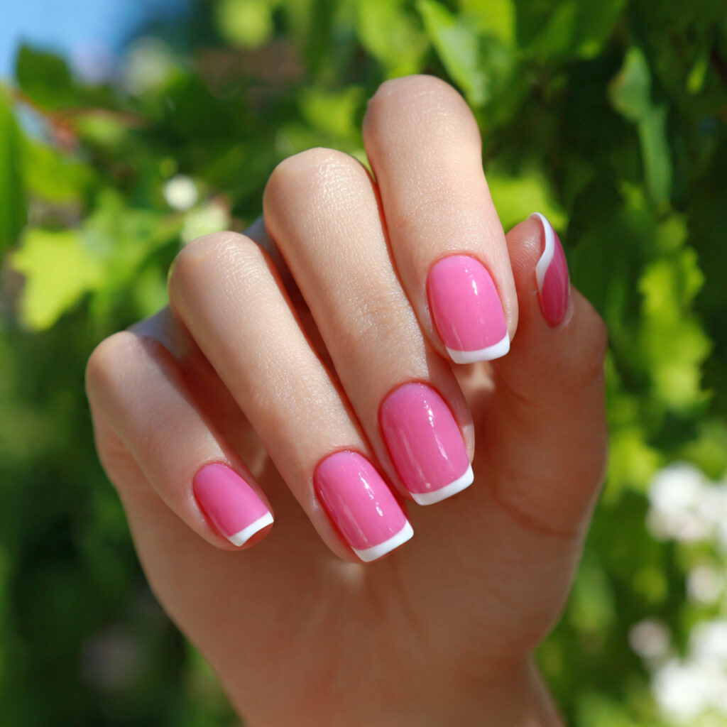 attractive pink french tips on square nails with o