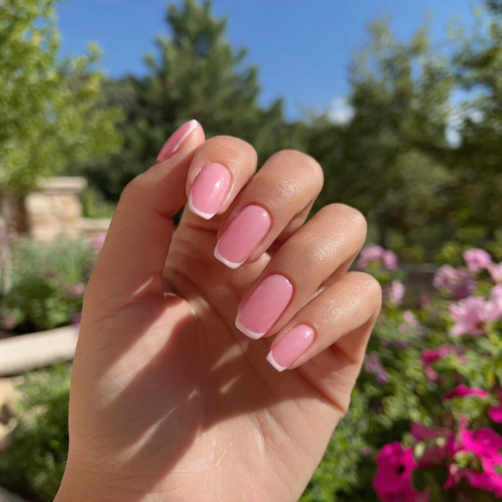 attractive pink french tips with a glossy base nai